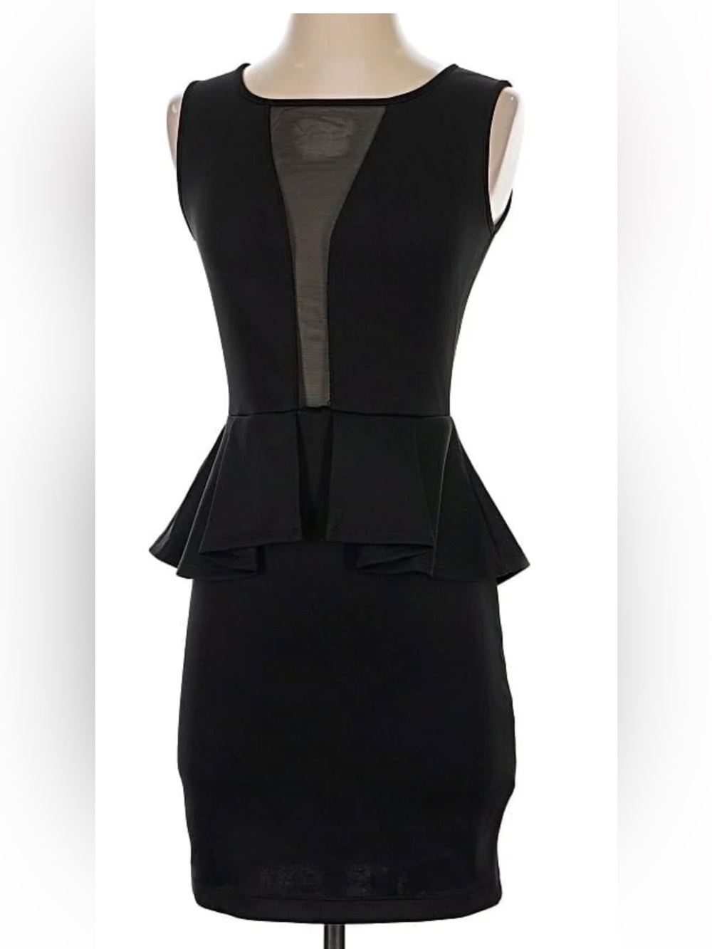 Guess Party Black Peplum Cocktail Dress With Mesh Enhancement Size XL